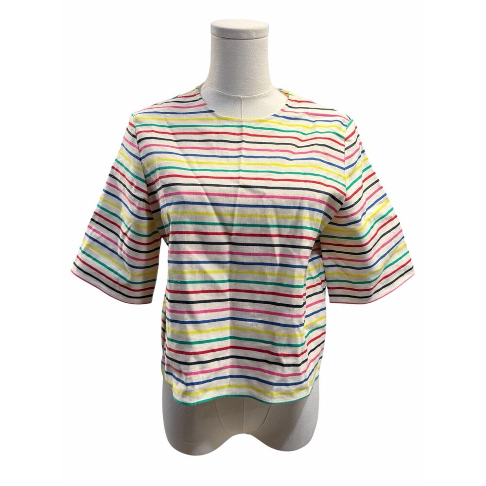 Rosie Assoulin Easy Stripe Cotton Linen Crop Top – Multi
